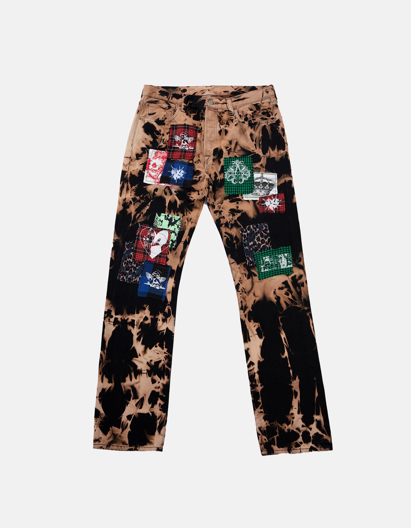 DB Decolorized Denim with Patches in Black Flames