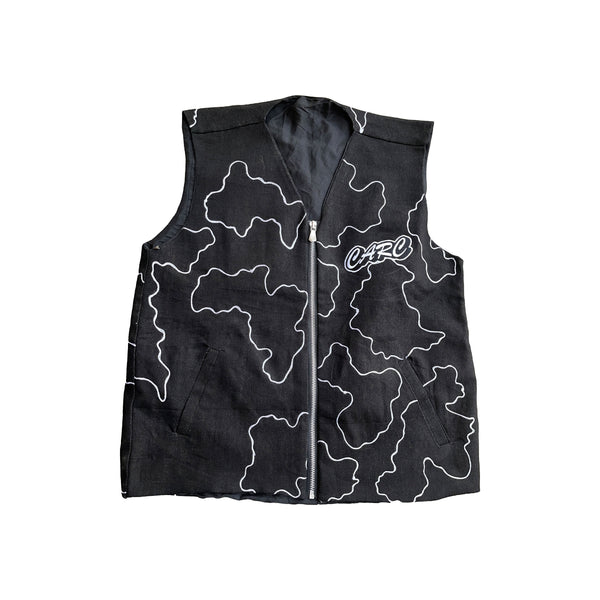 stitched armless denim jacket