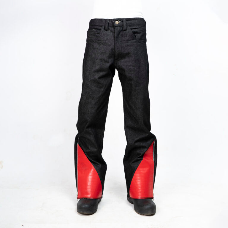 TRUST RED LEATHER CUFF FLARED DENIM