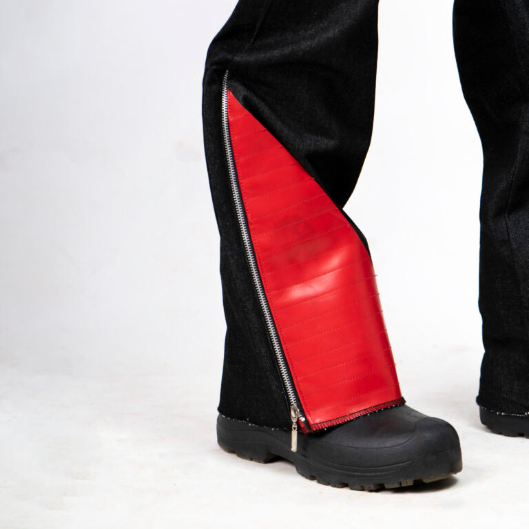 TRUST RED LEATHER CUFF FLARED DENIM