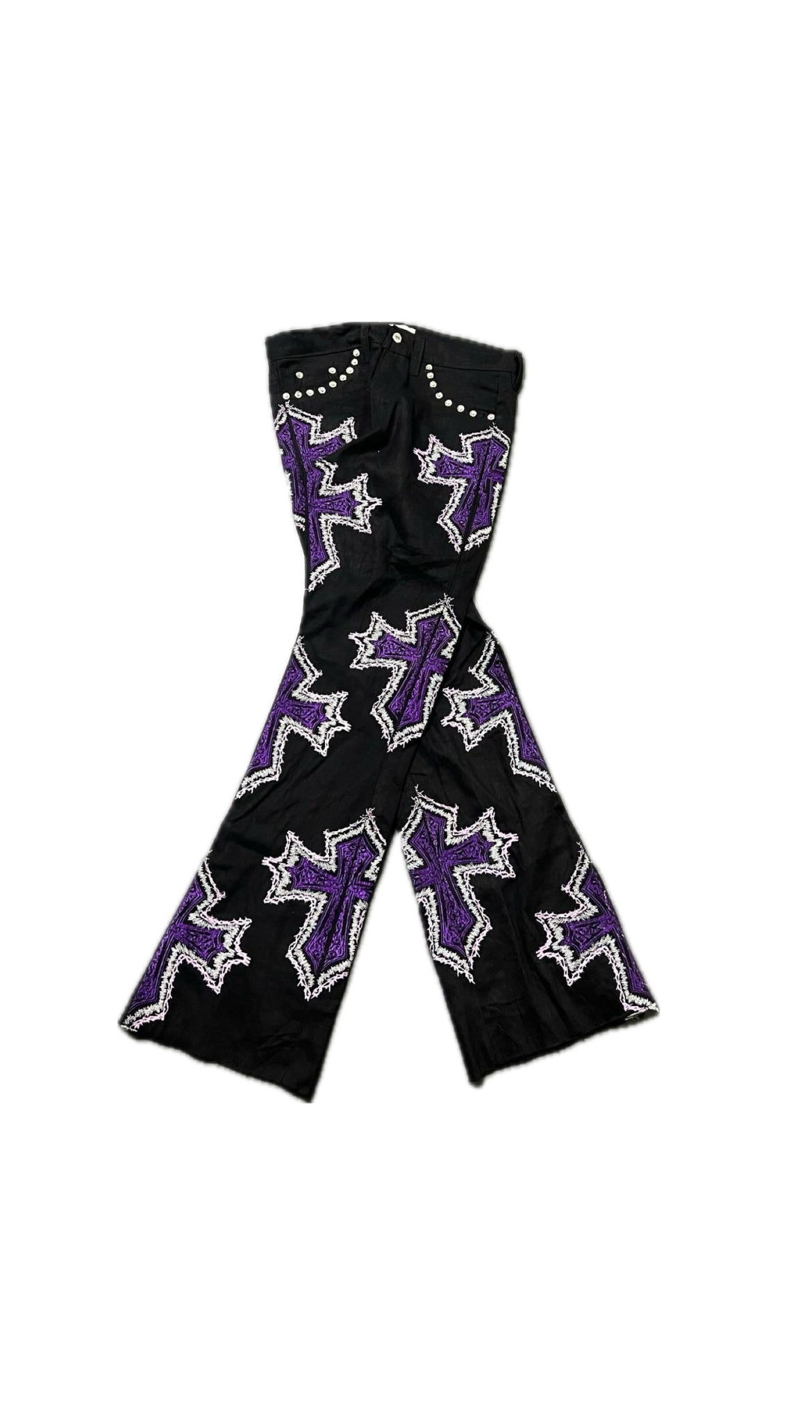 Purple stitched salvation cross denim