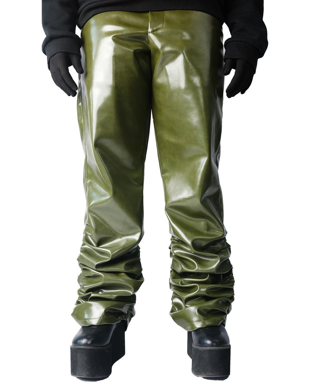 Stacked Leather Green Pants